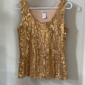 Gold, fully sequined tank top, pre worn by too mi